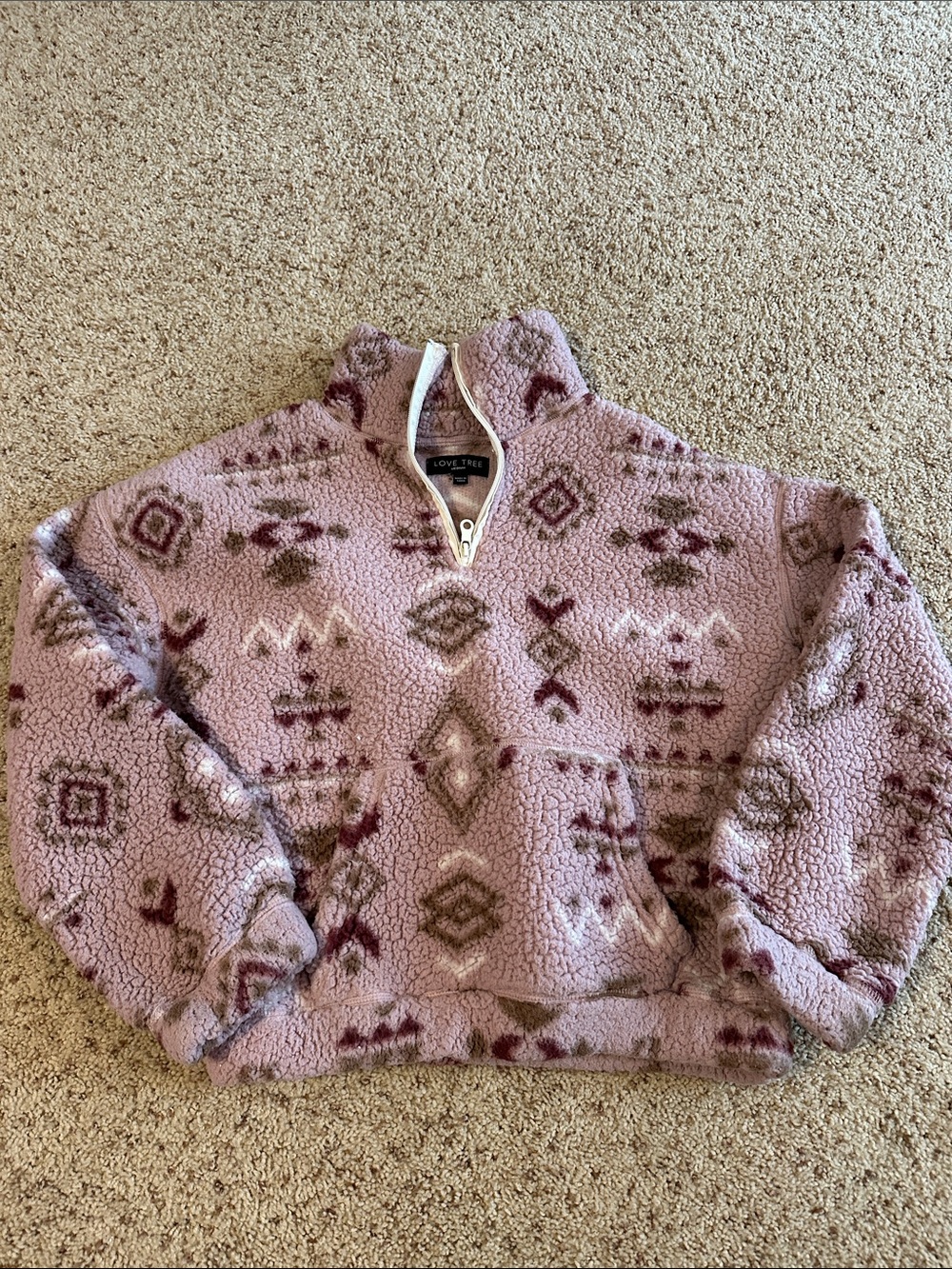 Love Tree Dusty Mauve Aztec Sherpa Half-Zip Pullover